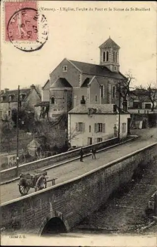 Ak Saint Savin Vienne, Kirche, Brücke, Statue von St-Braillard, ländliche Szenerie, Fluss