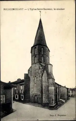 Ak Rochechouart Haute Vienne, L'Eglise Saint-Sauveur, der Glockenturm, beeindruckende Architektur