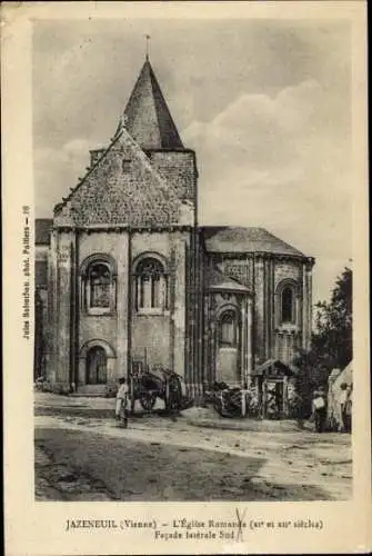 Ak Jazeneuil Vienne, Eglise Romande, Romanische Kirche, seit XI. und XII. Jahrhundert, Seitenansi