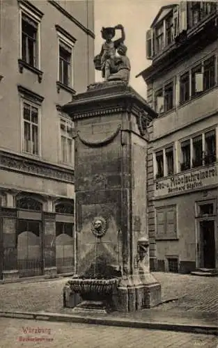 Ak Würzburg am Main Unterfranken, Backerbrunnen,  Brunnen, Gebäude im Hintergrund