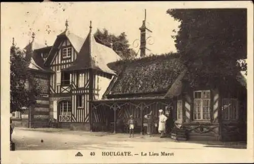 Ak Houlgate Calvados, Historisches Gebäude, traditionelle Architektur, Menschen, ländliche Szene
