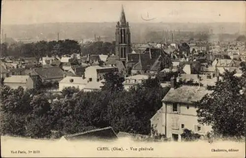 Ak Creil Oise, Panoramablick auf  Kirchturm, Häuser, Stadtansicht