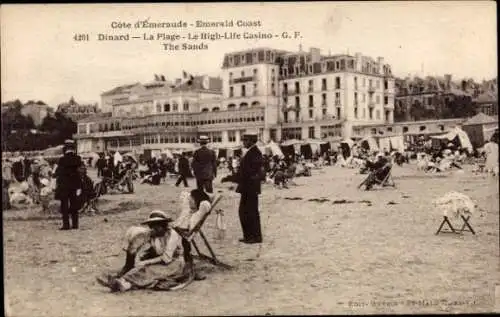 Ak Dinard Ille et Vilaine, Strand mit Badenden, Casino im Hintergrund, Küstenansicht, Sommeratmos