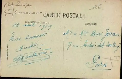 Ak Concarneau Finistère, Le Calvaire, La Chapelle St-Croix, Figuren, Aussicht auf die Stadt
