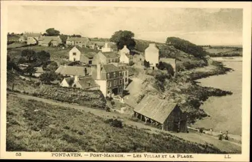 CPA Pont Aven Finistère, Port Manech, les Villas et la Plage