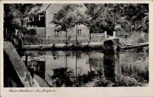 Ak Ohorn im Kreis Bautzen, Blick über den Dorfteich auf Wohnhaus