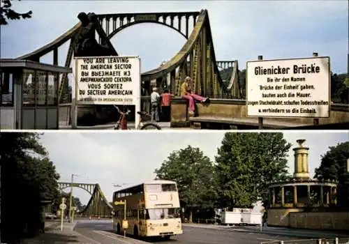 Ak Berlin Zehlendorf Wannsee, Glienicker Brücke, Sektorengrenze, Doppelstockbus