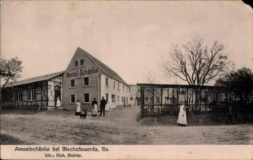 Ak Bischofswerda in Sachsen, Amsel-Schanke, Gaststätte, Gebäude im ländlichen Stil, 1909