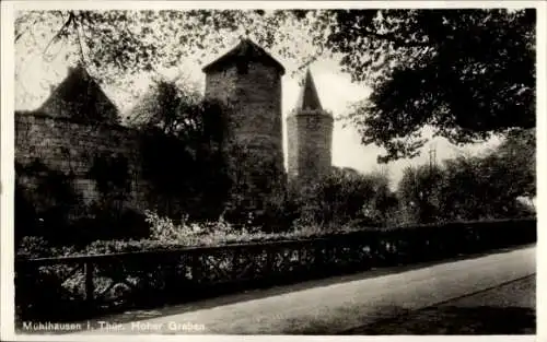 Ak Mühlhausen in Thüringen, Stadtmauer mit Türmen, Hoher Graben,  Architektur