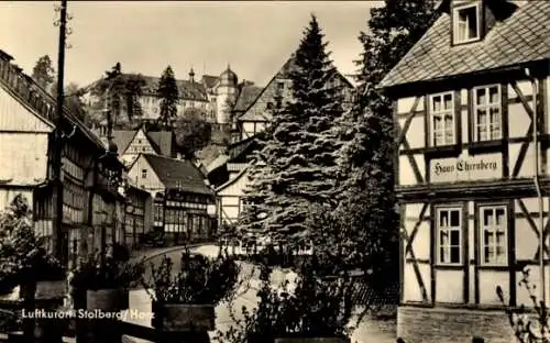Ak Stolberg im Harz, Luftkurort Stolberg, Fachwerkhäuser, Wald, Haus Cheraberg, Burgen im Hinterg