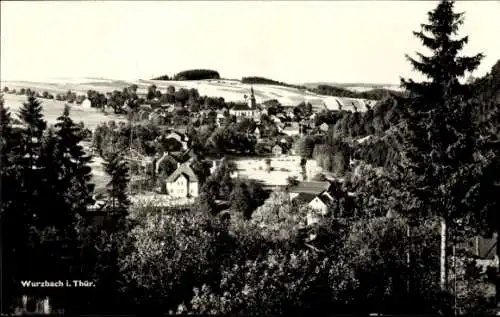 Ak Wurzbach in Thüringen, Schwarz-weiß Foto von Wurzbach mit Bäumen im Vordergrund, Häusern im...