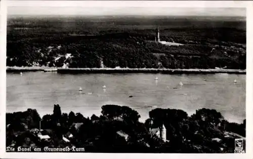 Ak Berlin Wilmersdorf Grunewald, Blick auf den Grunewald-Turm, der Spree, Segelboote, Waldlandsch