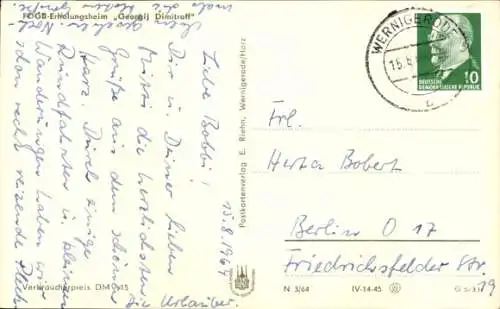 Ak Wernigerode im Harz, FDGB Erholungsheim Georgij Dimitroff