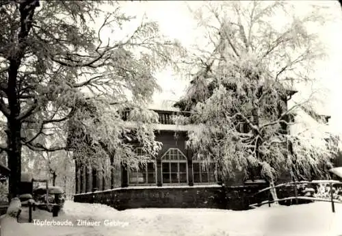 Ak Oybin in der Oberlausitz, Töpferbaude, Winteransicht