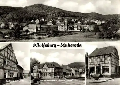 Ak Wolfsburg Unkeroda Gerstungen in Thüringen, Gasthaus zur Linde, Ferienheim Eduard Steyer, Totale