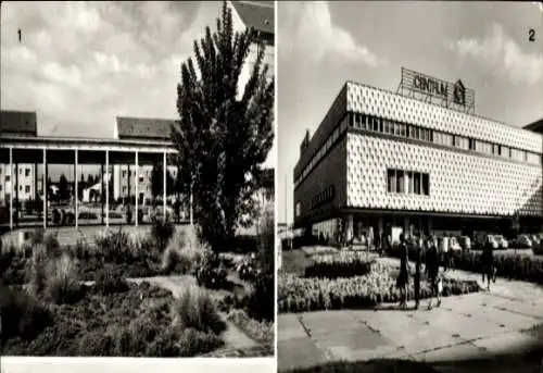 Ak Hoyerswerda in der Oberlausitz, Centrum-Warenhaus, Planetarium vor der Polytechnischen Oberschule