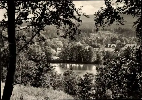 Ak Georgenthal in Thüringen, Landschaft mit Wald, Wasser und Häusern, Schwarz-Weiß-Foto