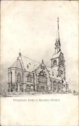 Künstler Ak Waldhof Mannheim in Baden, Evangelische Kirche