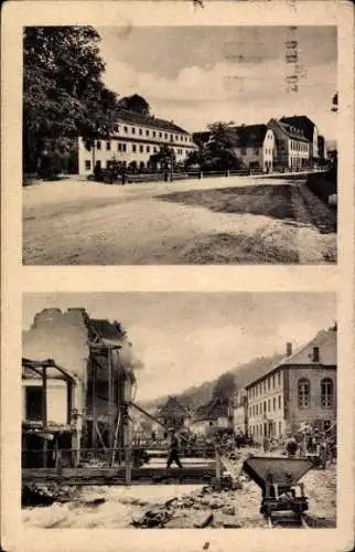 Ak Berggießhübel in Sachsen, Hauptstraße vor und nach Unwetter 1927, Hochwasser