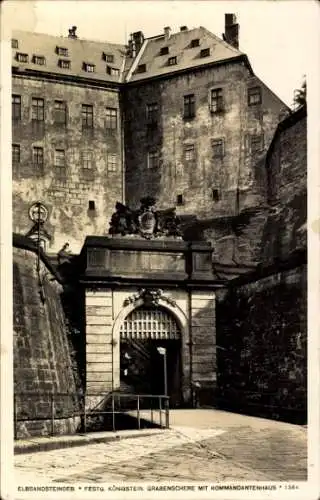 Ak Königstein an der Elbe Sächsische Schweiz, Festungsgebäude, Graben mit Kommandantenhaus,  Ansi