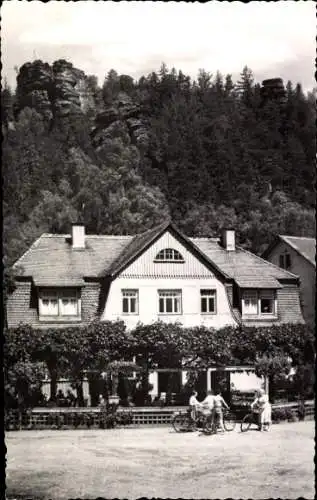 Ak Rosenthal Bielatal Schweizermühle, Ottomühle, Radfahrer