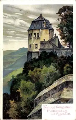 Ak Königstein an der Elbe Sächsische Schweiz, Festung  Friedrichsburg, Pagenbett, malerische Land