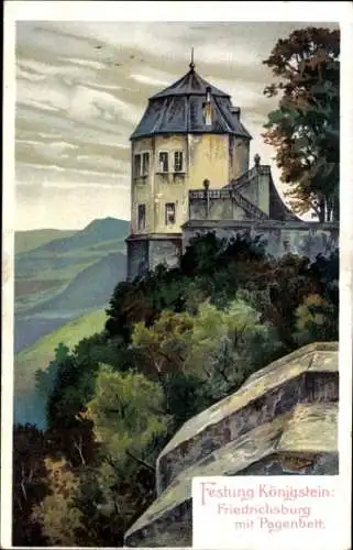 Ak Königstein an der Elbe Sächsische Schweiz, Festung  Friedrichsburg, Pagenbett, malerische Land