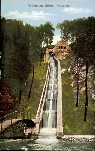 Ak Rabenau im Erzgebirge, Rabenauer Grund, Wasserfall, Brücke