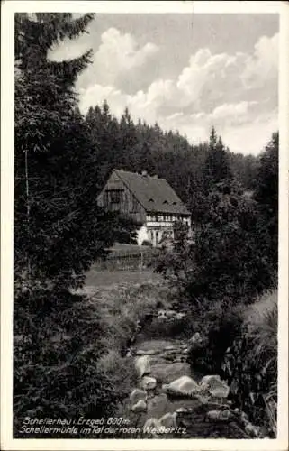 Ak Schellerhau Altenberg im Erzgebirge, Schellermühle, Tal der roten Weißeritz, 800m hoch