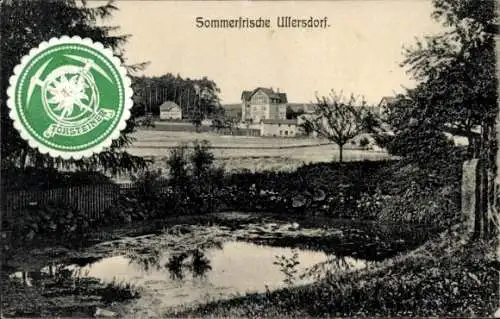 Ak Ullersdorf Radeberg in Sachsen,  Sommerfrische, Landschaft mit Teich, Gebäude im Hintergrund