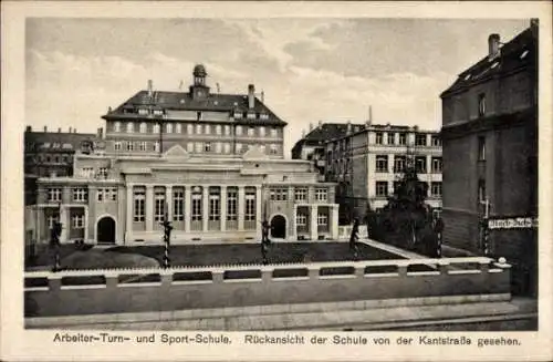 Ak Leipzig, Arbeiter Turn- u. Sportschule, Rückansicht von d. Kanststraße gesehen