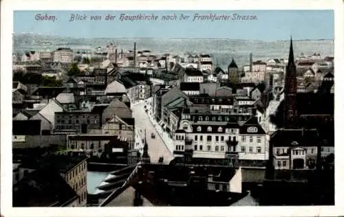 Ak Guben in der Niederlausitz, Gesamtansicht, Hauptkirche, Frankfurter Straße