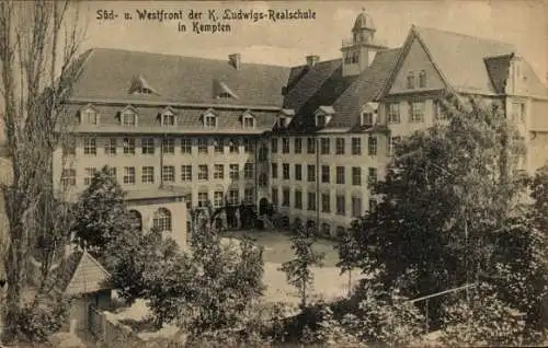 Ak Kempten im Allgäu Schwaben, K. Ludwigs-Realschule, Süd- und Westfront