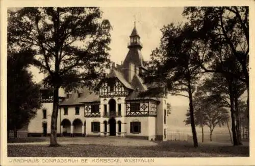 Ak Buchholz Petershagen an der Weser Nordrhein Westfalen, Jagdhaus Conradsruh,  Architektur, Bäum