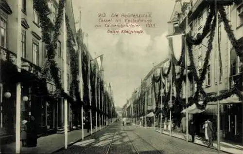 Ak Kassel in Hessen, Untere Königstraße im Festschmuck zur Tausendjahrfeier 1913