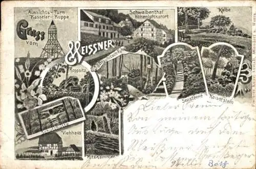 Litho Meißner in Hessen, Schwalbenthal, Kasseler Kuppe, Viehhaus, Koppsitz, Brauhitsch-Ruh