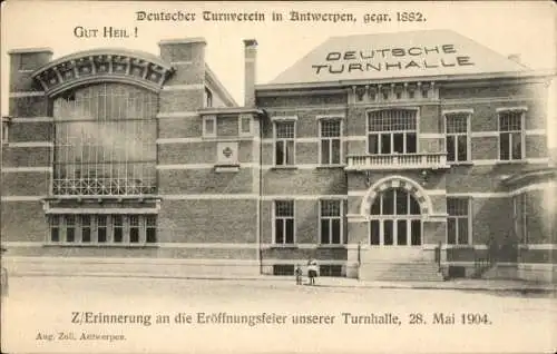 Ak Antwerpen Flandern, Deutscher Turnverein, Turnhalle, Eröffnungsfeier, 28. Mai 1904, Gut Heil!