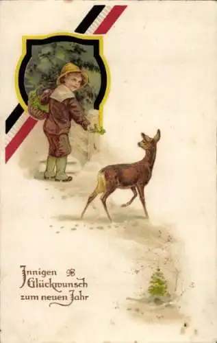Ak Glückwunsch Neujahr, Kind, Reh