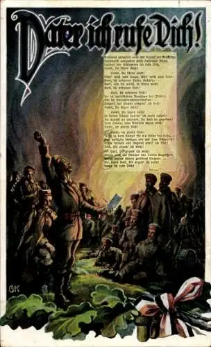 Gedicht Ak Vater ich rufe Dich, Soldat, Eichenlaub, Patriotik, Lagerfeuer, I. WK