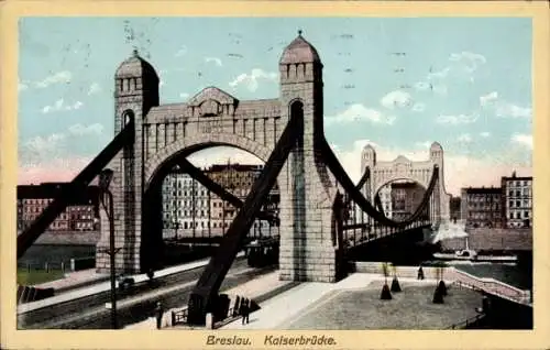 Ak Wrocław Breslau Schlesien, Kaiserbrücke