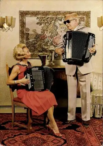 Ak Duo Elke und Willi Blank, Akkordeon, Autogramm