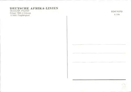 Ak Motorschiff Polana, Deutsche Afrika Linien