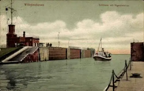 Ak Wilhelmshaven an der Nordsee, Schleuse, Signalstation
