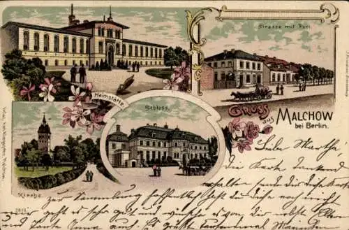 Litho Berlin Weißensee Malchow, Schloss, Heimstätte, Kirche, Post