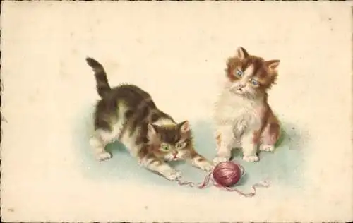 Litho Zwei Katzen, Garnkugel