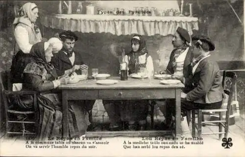 Ak Types des Pyrénées, Le Repas en Famille
