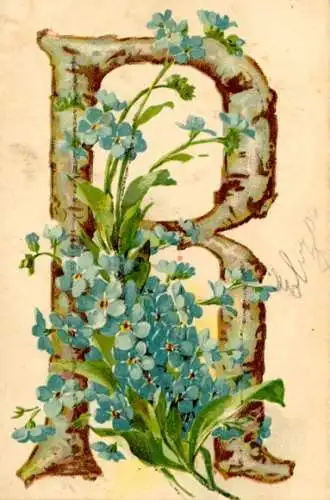 Buchstaben Litho Buchstabe R, Vergissmeinnicht