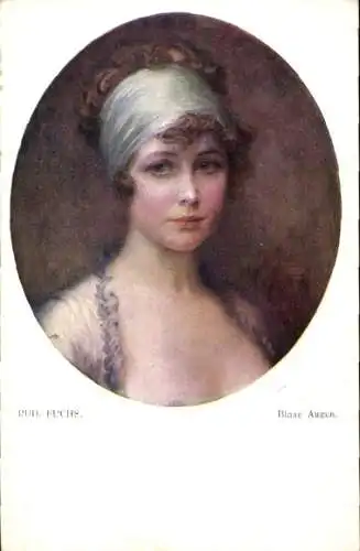 Künstler Ak Fuchs, R., Blaue Augen, Frau, Gemaltes Porträt