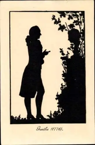 Scherenschnitt Ak Goethe, Büste, Garten