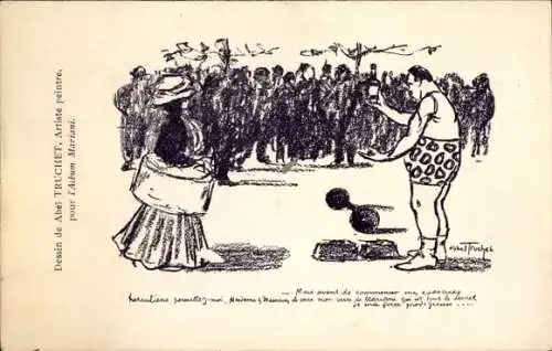 Künstler Ak Truchet, Werbung Mariani, Mann mit einer Flasche, Gewicht